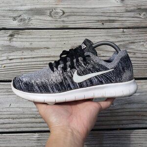 Women Nike Free RN Flyknit Black White Running Shoes Sneakers